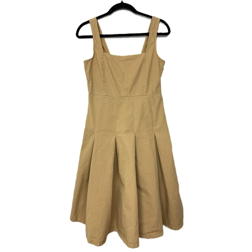 J.Crew A-Line Pleated A-Line Chino Cotton Dress Sleeveless Khaki Size 6